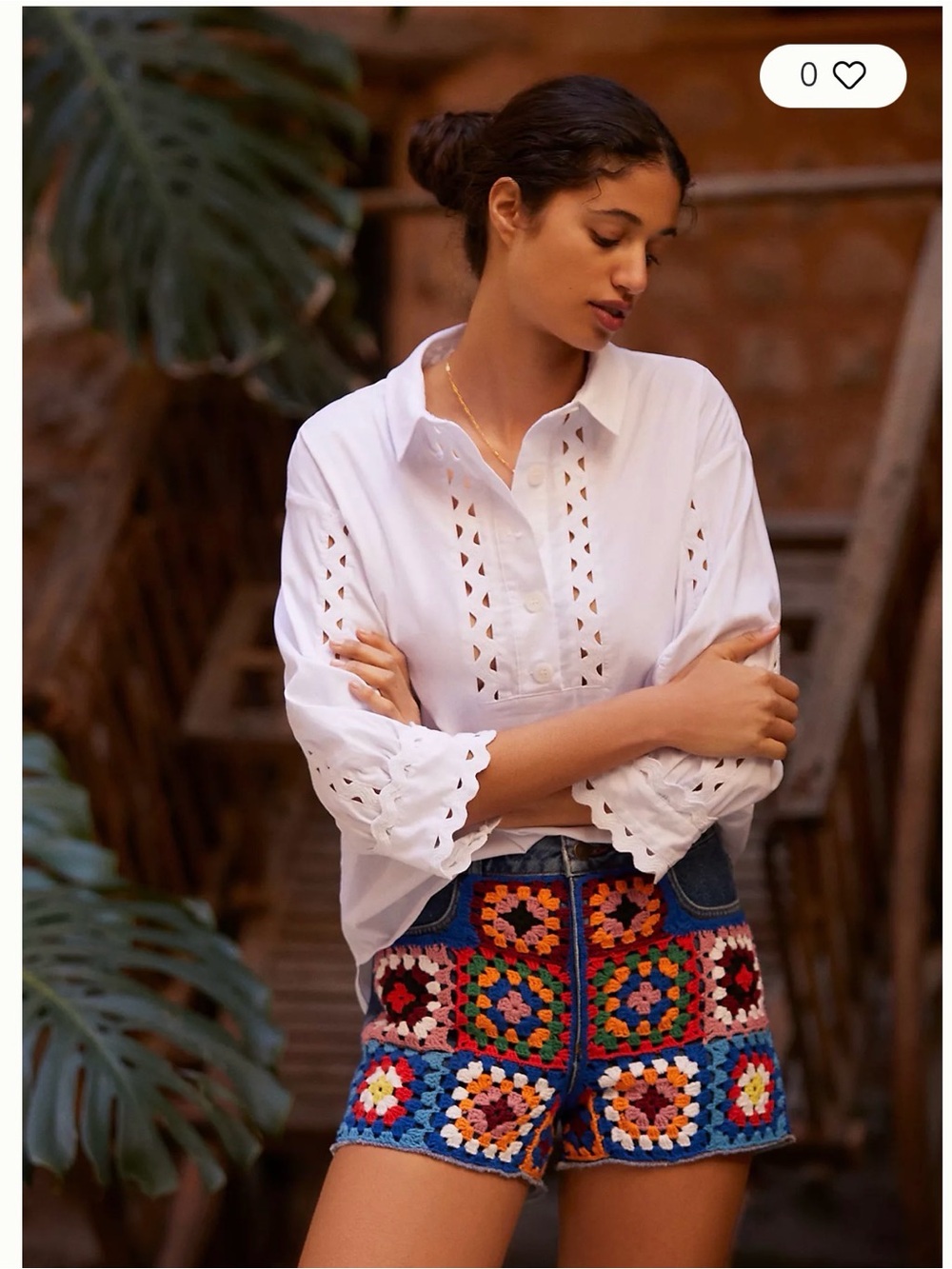 Farm Rio Ultra High-Rise Crochet Denim Shorts